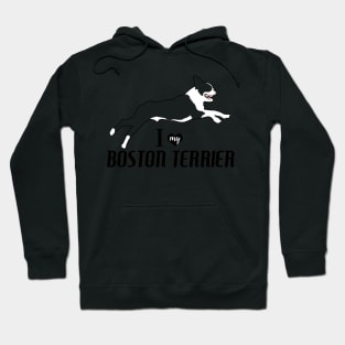 Boston Terrier Pattern in Blue Fun Boston Terriers Paw Prints and Bone Print Hoodie